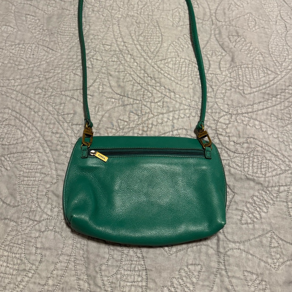 Fossil Monica Turnlock Green Pebbled Leather Crossbody Bag - Picture 5 of 8